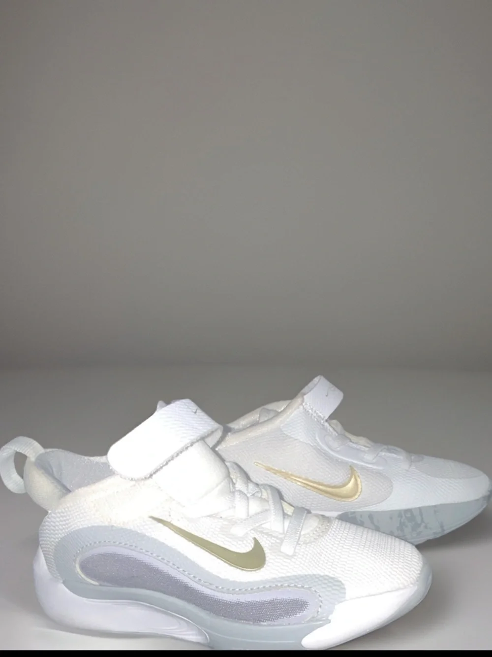 Nike Kids White Sneakers with Gold Swoosh Size 12c